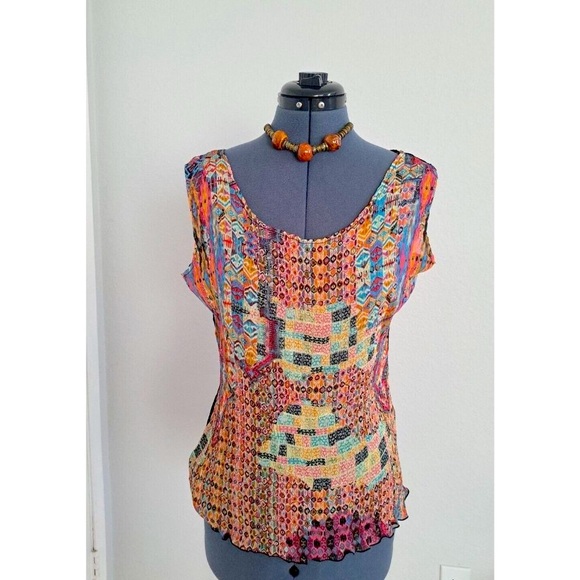 Rossi Roma Long sleeve button up crinkle blouse + Tank Twin Set Size Large - Picture 8 of 15